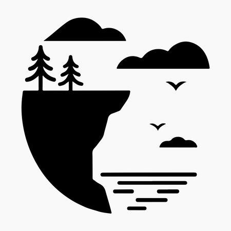 Cliffside Silhouette Icon Rocky Mountain Landscape Illustrationのイラスト素材