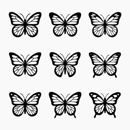 Butterfly icons set. Collection of black butterflies. Vector illustrationのイラスト素材