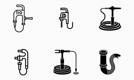 Drain snake cleaning tools set isolated on white backgroundのイラスト素材