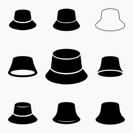 A collection of simple, clean icons featuring a bucket hat. The isolated object is presented on a white background.のイラスト素材