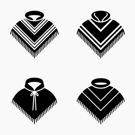 Folk clothing graphic bundle poncho glyph icons set showcasing Latin American traditional outfits, heritage attire, and cultural fashion.のイラスト素材