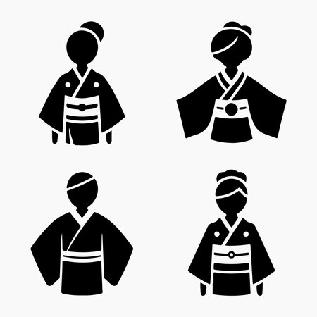 Heritage clothing graphic bundle glyph icons set of kimono featuring Japanese cultural fashion, folk attire, and traditional outfits.のイラスト素材