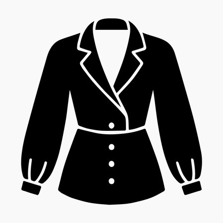 A black blazer with a white trim and button details is shown isolated on a white background.のイラスト素材