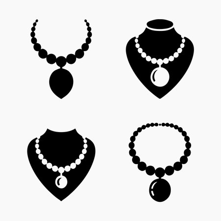 Modern necklace solid icons set for jewelry branding, boutique design, accessories shops, and professional creative projectsのイラスト素材