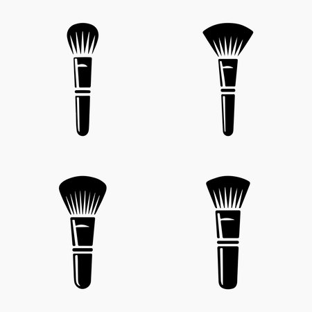 Makeup brush solid icons set beauty accessory pack for cosmetic design, makeup tool, personal fashion, grooming illustration collectionのイラスト素材