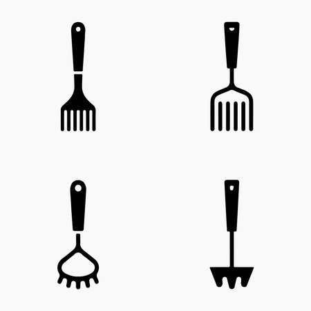 Potato masher solid icons set modern kitchen utensil silhouettes for potato mash food branding and culinary projectsのイラスト素材