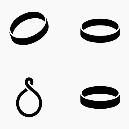 Rubber Band Solid Black Office Icons Pack great for stationery collections, office supply sets, storage tools, and workplace design graphicsのイラスト素材