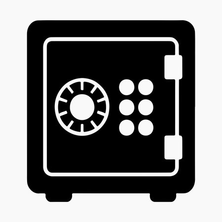 Safe Box Solid Black Safe Deposit Symbol great for bank safe icons, secure locker illustrations, security packs, and storage protection graphicsのイラスト素材
