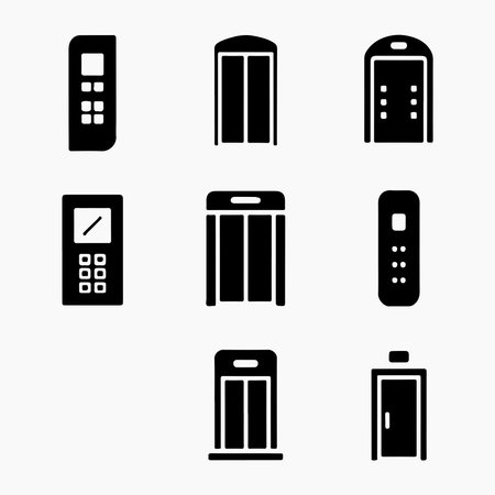 Elevator panel solid icons set suitable for building design, modern elevators, floor controls, architecture and construction themesのイラスト素材