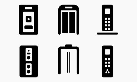 Elevator panel solid icons set for modern building interior, elevator control buttons, construction design and architecture themesのイラスト素材