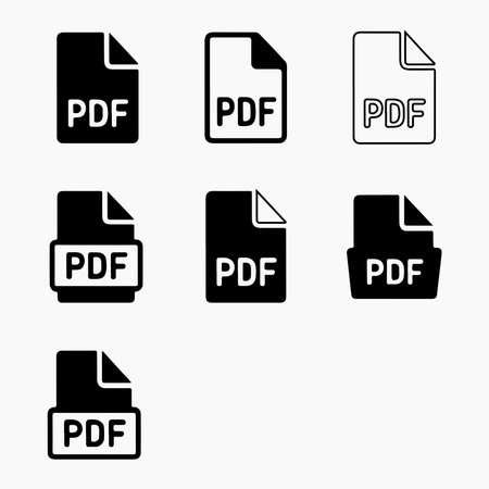 PDF file solid icons set collection for office files, reports, workplace design, business documents and productivity themed projectsのイラスト素材