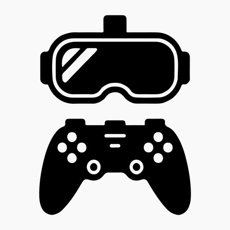 A clean, solid icon representing a VR headset controller. The graphic is presented in a simple,...