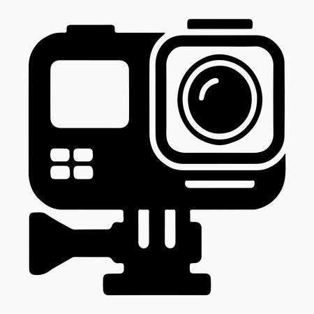 A solid icon representing an action camera in a GoPro style, presented clearly isolated on a white background.のイラスト素材