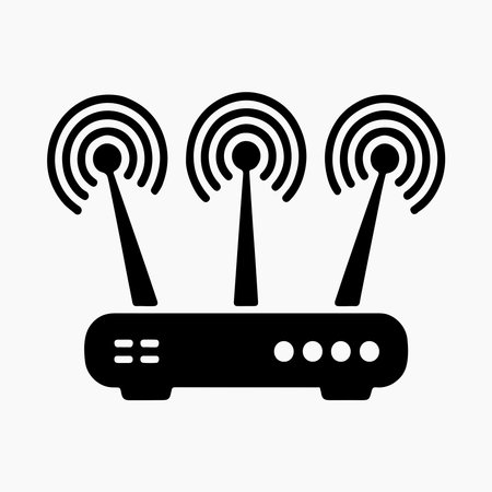A clean, solid icon representing a wireless router with antennas, presented in isolation on a white background.のイラスト素材