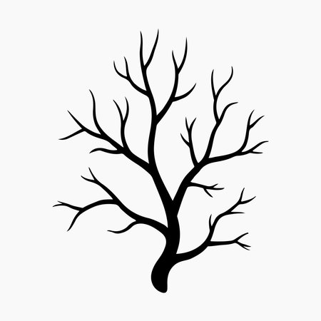 A simple, solid icon of a leafless branch presented clearly on a white background, suitable for various design applications.のイラスト素材