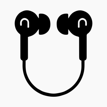 A clean, solid icon representing noise-cancelling earphones, presented isolated on a white background for versatile design use.のイラスト素材