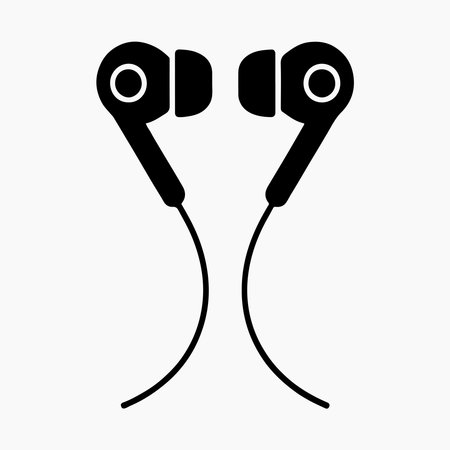 A clean, solid icon representing noise cancelling earphones, presented in isolation on a white background for versatile design use.のイラスト素材