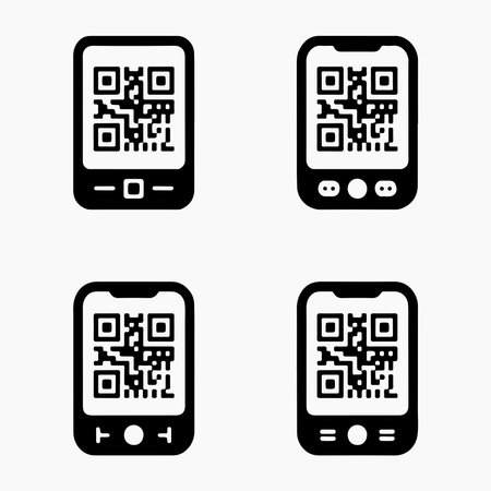 A collection of solid icons representing QR code readers, presented as a single image isolated on a white background.のイラスト素材