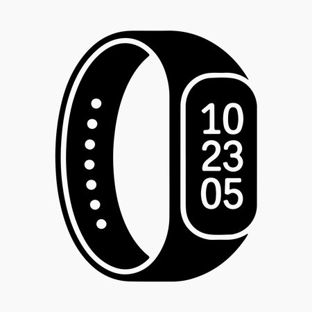 A solid icon representing a fitness tracker watch, presented clearly isolated on a clean white background.のイラスト素材