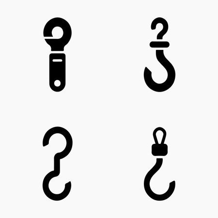 A collection of solid utility hook tool icons, presented clearly isolated on a white background for easy integration.のイラスト素材