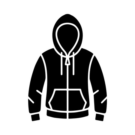 A clean, solid icon representing a zip-up hoodie. This graphic is presented isolated on a white background for easy integration.のイラスト素材
