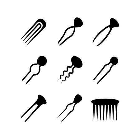 A collection of solid hairpin icons presented as a set, all isolated on a clean white background for easy use.のイラスト素材
