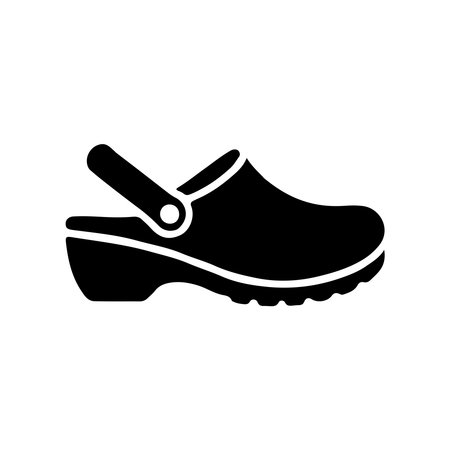 A simple, solid icon representing clogs, presented clearly isolated on a clean white background for easy integration.のイラスト素材