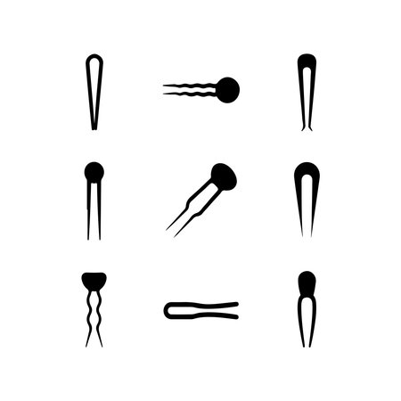 A collection of solid hairpin icons presented individually on a clean white background, perfect for various design applications.のイラスト素材