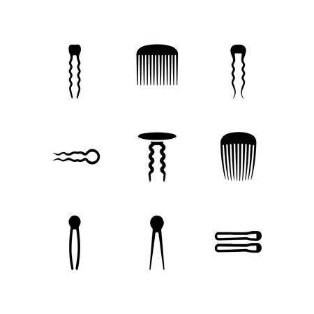 A collection of solid hairpin icons presented individually on a clean white background, perfect for various design applications.のイラスト素材