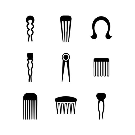 A set of solid hairpin icons presented individually on a clean white background, perfect for various design applications.のイラスト素材