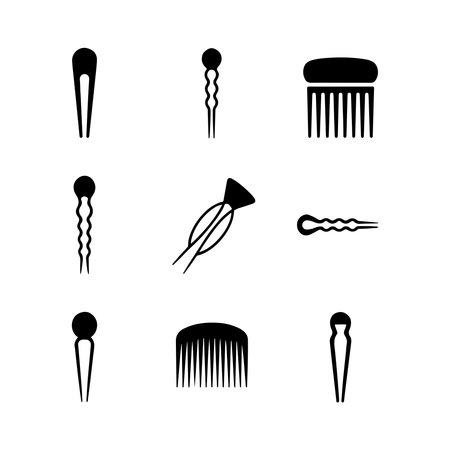 A collection of solid hairpin icons presented individually on a clean white background, ideal for various design applications.のイラスト素材