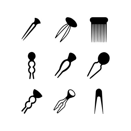 A collection of solid hairpin icons presented individually on a clean white background, perfect for design projects.のイラスト素材