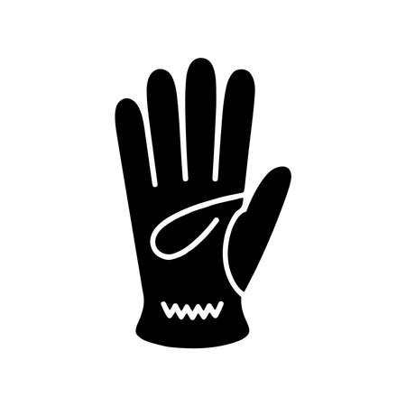 A clean, solid icon representing a pair of leather gloves, presented in a simple and clear design isolated on a white background.のイラスト素材