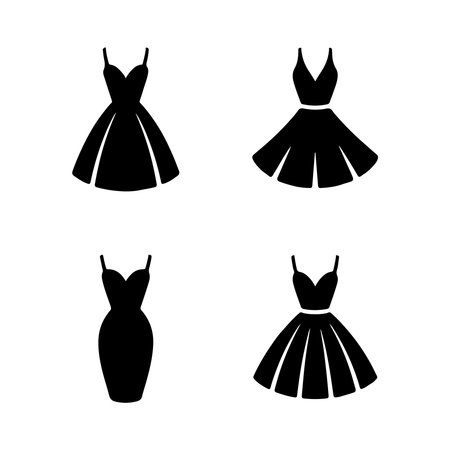 A collection of solid icons representing cocktail dresses, presented as an isolated object on a white background.のイラスト素材