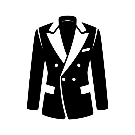 A clean, solid icon representing a double-breasted blazer, presented in isolation on a white background.のイラスト素材