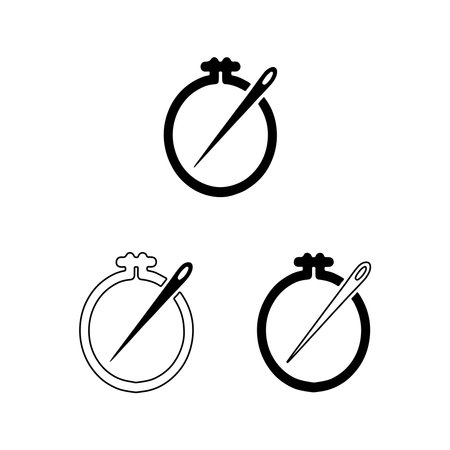 A collection of solid icons featuring an embroidery hoop and needle, presented as a single graphic isolated on a white background.のイラスト素材