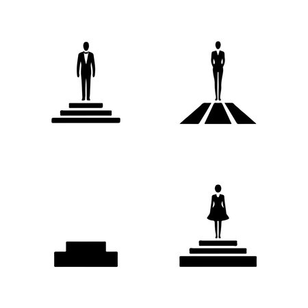 A collection of solid icons representing fashion runway podiums, presented clearly isolated on a white background.のイラスト素材