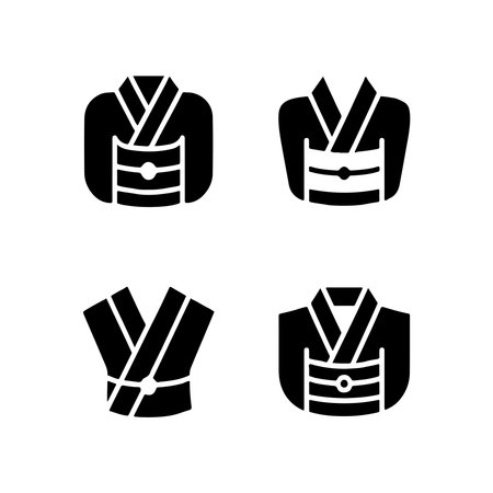 A collection of solid icons representing kimono obi styles, presented individually on a clean white background.のイラスト素材