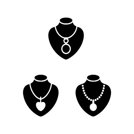 A collection of solid icons representing a necklace stand bust, presented on a clean white background for easy integration.のイラスト素材
