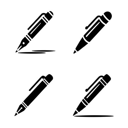 A collection of solid ballpoint pen icons presented clearly on a white background, perfect for various design applications.のイラスト素材