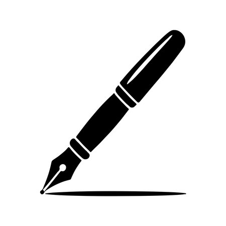 A clean, solid icon representing a fountain pen, presented in isolation on a white background. This graphic is ideal for digital use.のイラスト素材