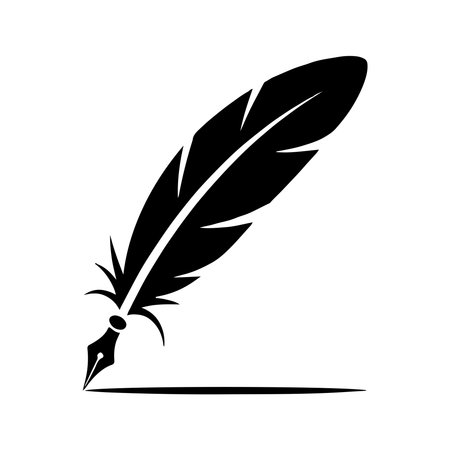 A simple, solid icon of a quill feather pen, presented clearly isolated on a white background.のイラスト素材