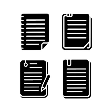 A collection of solid icons representing legal pad elements, presented as a single isolated object on a clean white background.のイラスト素材