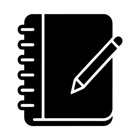 A single solid icon representing a sketchbook, presented clearly isolated on a white background for versatile design use.のイラスト素材