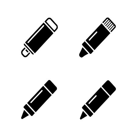 A collection of solid glue stick icons presented individually on a clean white background, perfect for various design applications.のイラスト素材