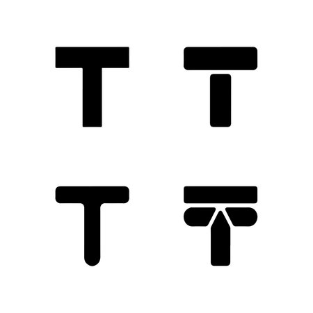 A collection of solid T-square icons presented individually on a clean white background, perfect for technical or design applications.のイラスト素材