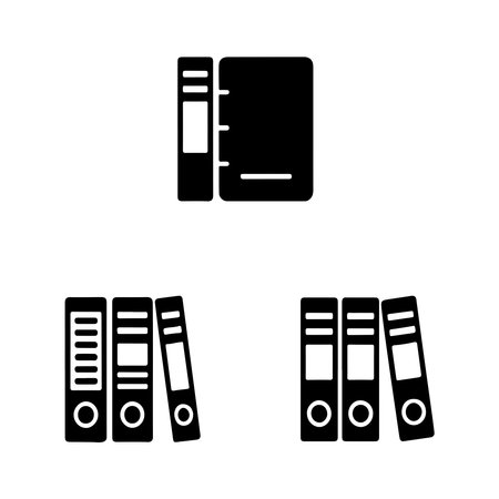 A collection of solid ring binder icons presented clearly isolated on a white background, suitable for various design applications.のイラスト素材