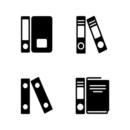 A collection of solid ring binder icons presented individually on a clean white background, perfect for digital and print design.のイラスト素材