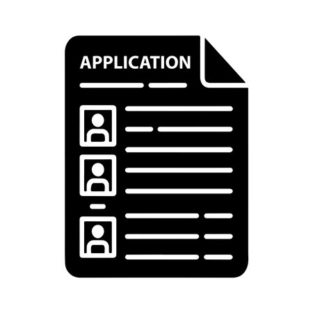 A single, solid icon representing an application form, suitable for digital interfaces and print materials. Features clean lines and a professional appearance.のイラスト素材