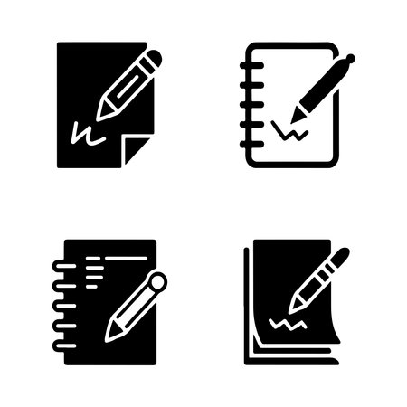A collection of solid icons representing draft or sketch paper elements, presented isolated on a clean white background.のイラスト素材